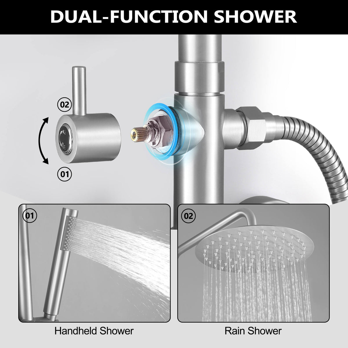 Outdoor Shower Fixture with 304 Stainless Steel 10-Inch Rainfall Shower Head and Adjustable Slide Bar