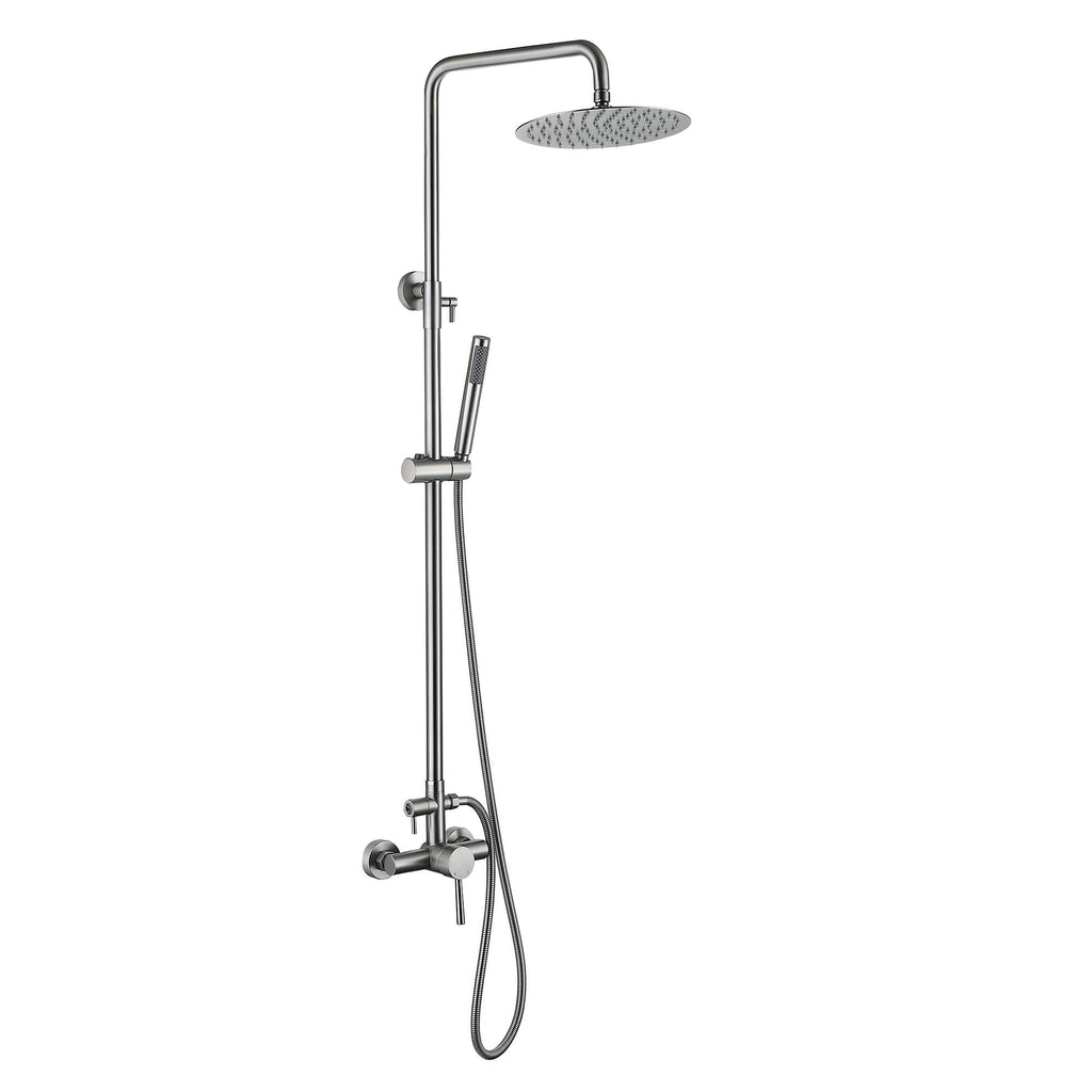 Outdoor Shower Wall Mount with 10-Inch Thin Shower Head and Handheld Brushed Nickel JK0290