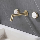 Bathroom Sink Faucet Wall Mounted with Natural Stone Decorative Handles Brushed Gold JK0296
