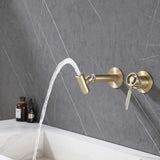 Industrial Style Bathroom Vanity Faucet Wall Mounted Flexible Spout Brushed Gold JK0298