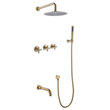 Wall-Mounted Tub Shower Kit with Spout and Triple Handle Controls