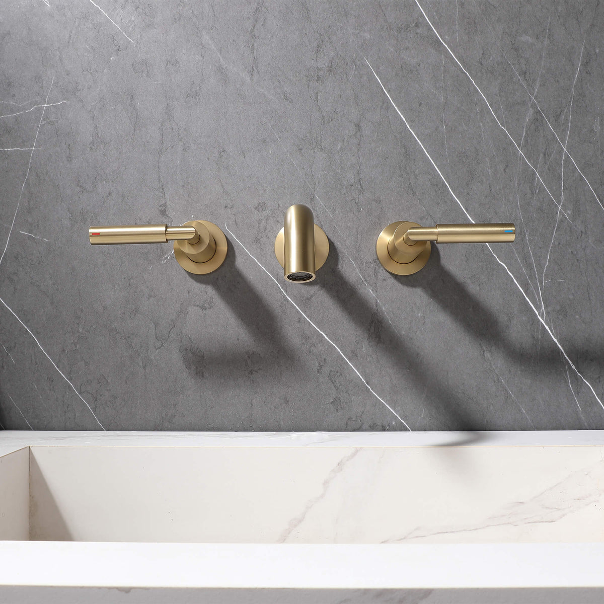 Wall-Mounted Bathroom Faucet with Drain Assembly Solid Brass Sink Mixer Set