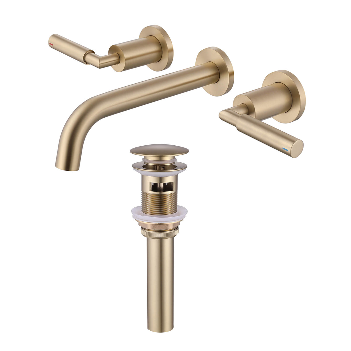 Wall-Mounted Bathroom Faucet with Drain Assembly Solid Brass Sink Mixer Set