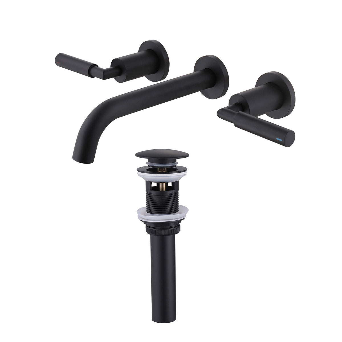 Wall-Mounted Bathroom Faucet with Drain Assembly Solid Brass Sink Mixer Set