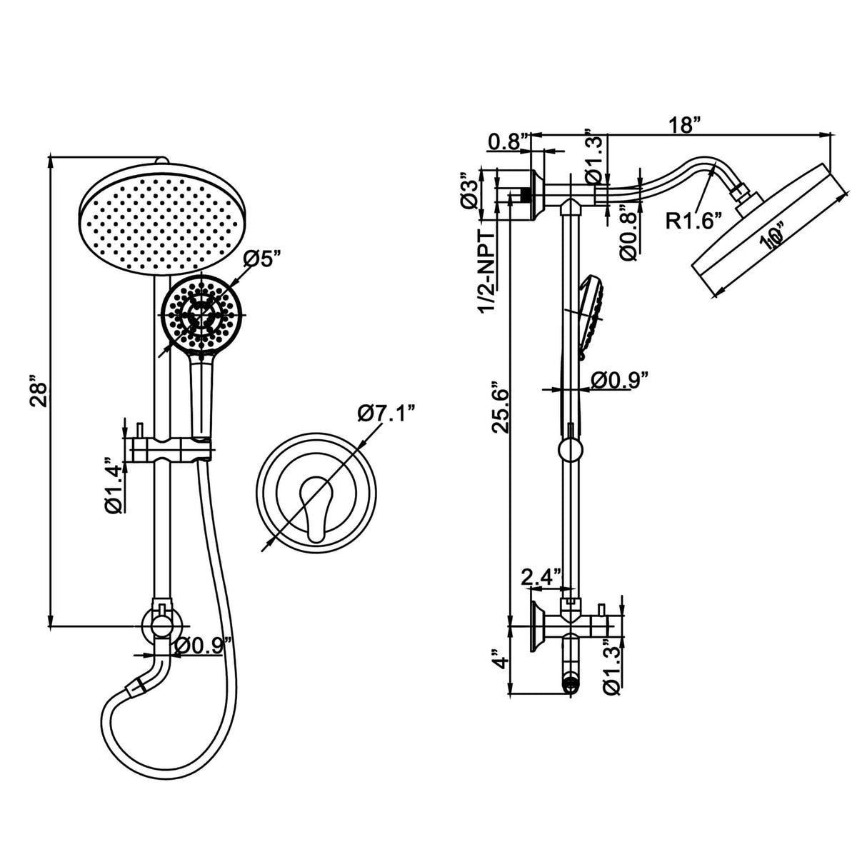 Shower Set with 10-Inch Rainfall Head and 5-Function Handheld Shower Head Combo