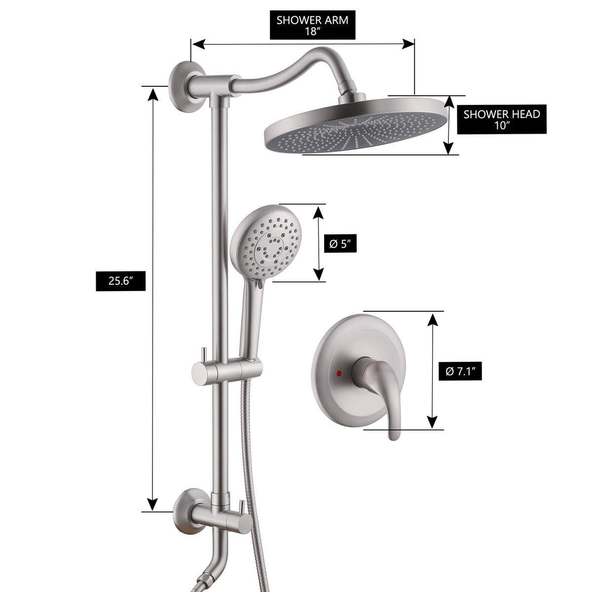 Shower Set with 10-Inch Rainfall Head and 5-Function Handheld Shower Head Combo