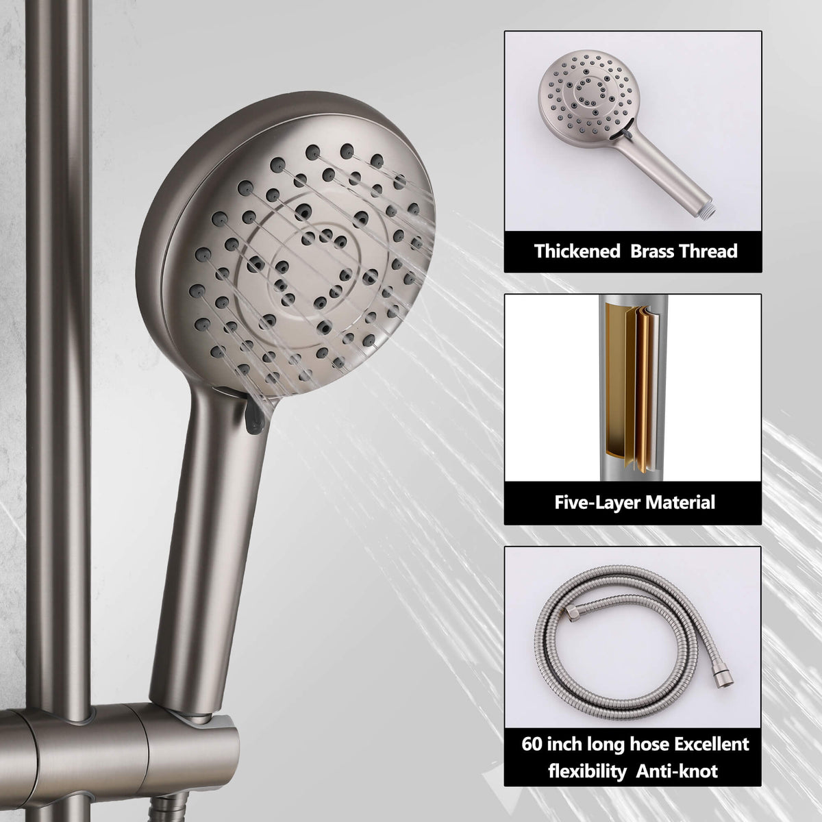 Shower Set with 10-Inch Rainfall Head and 5-Function Handheld Shower Head Combo