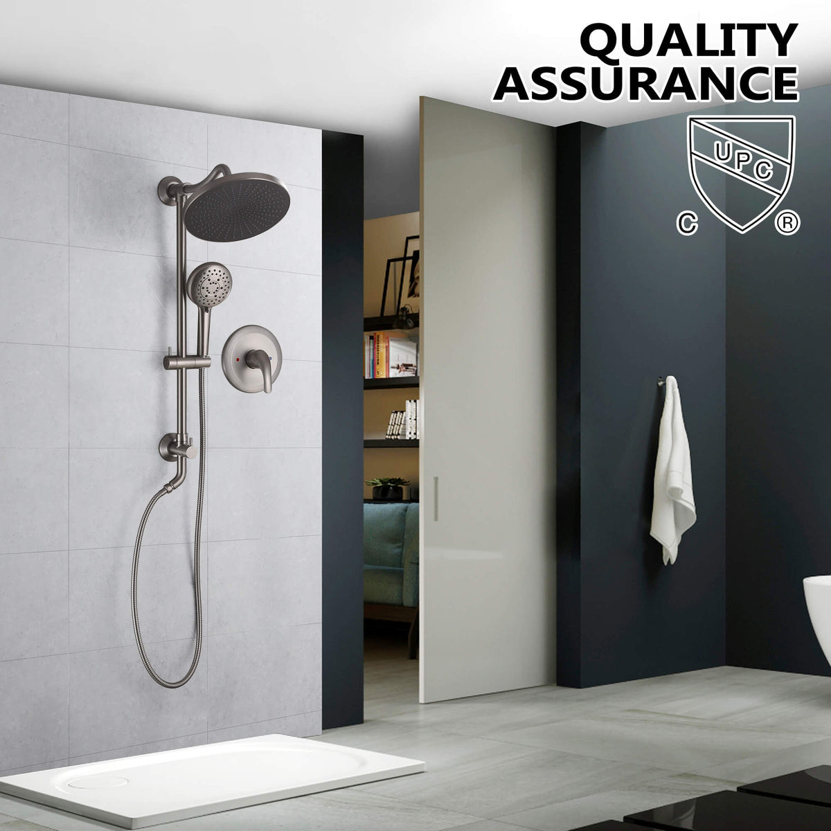 Shower Set with 10-Inch Rainfall Head and 5-Function Handheld Shower Head Combo