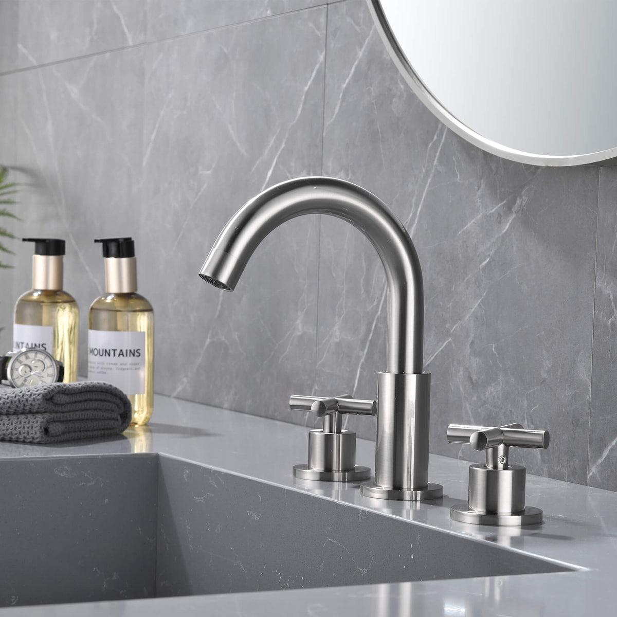 Widespread Bathroom Faucet with Cross Handles Solid Brass Dual Handle Sink Faucet
