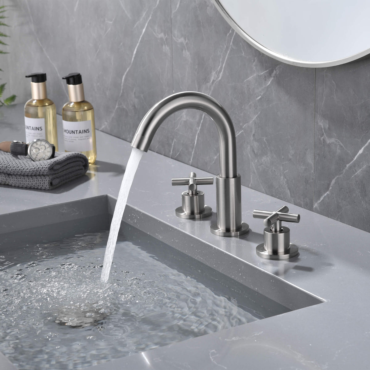 Widespread Bathroom Faucet with Cross Handles Solid Brass Dual Handle Sink Faucet