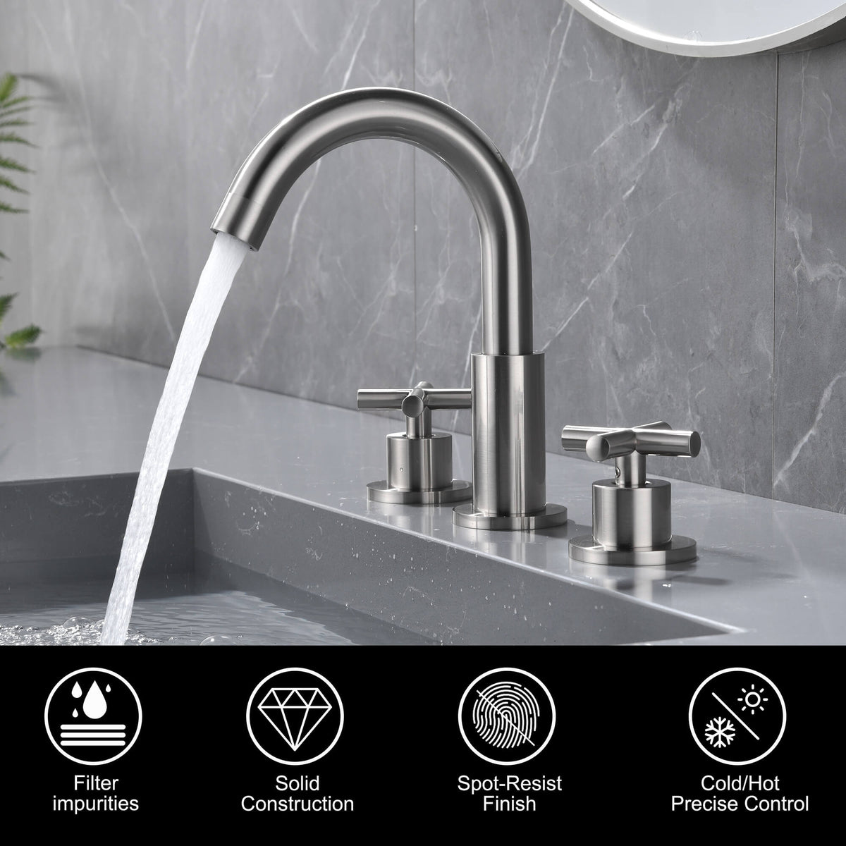 Widespread Bathroom Faucet with Cross Handles Solid Brass Dual Handle Sink Faucet