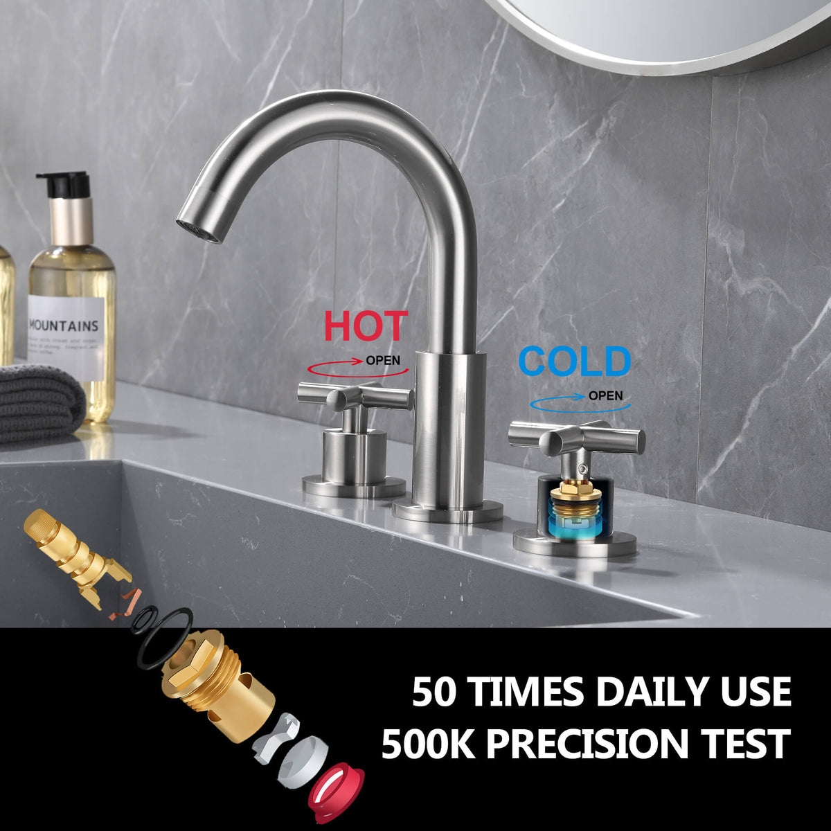 Widespread Bathroom Faucet with Cross Handles Solid Brass Dual Handle Sink Faucet