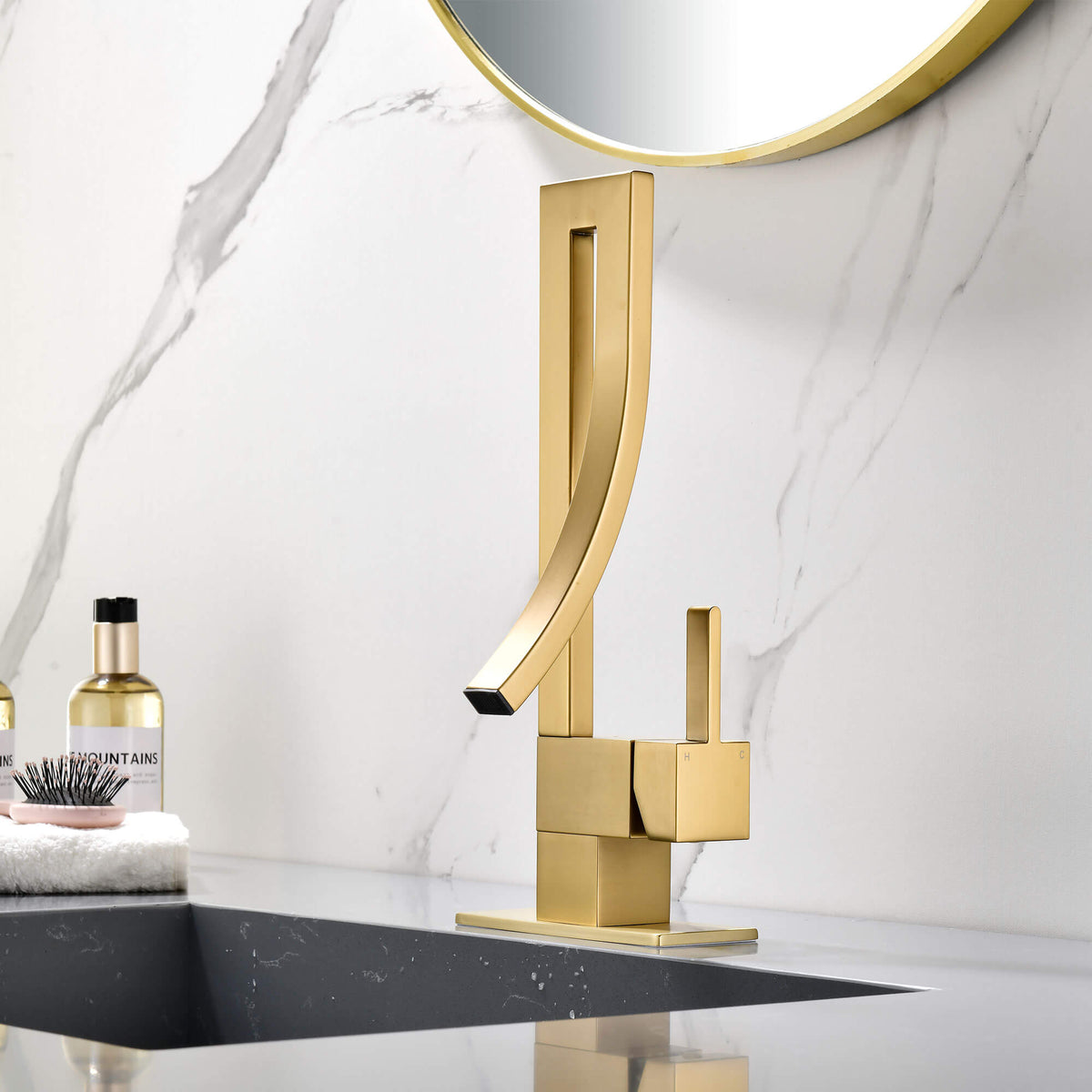 Single Handle Deck Mounted Vessel Sink Faucet Waterfall Bathroom Faucet with Pop-Up Drain