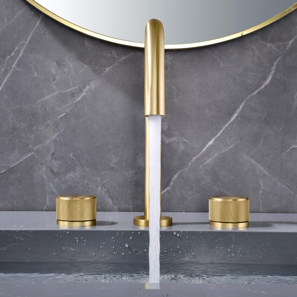 Widespread Gooseneck Faucet with Minimalist Cylinder Handles