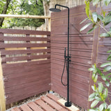 Stainless Steel Outdoor Shower Adjustable Height Freestanding Shower with Rainfall & Handheld Head