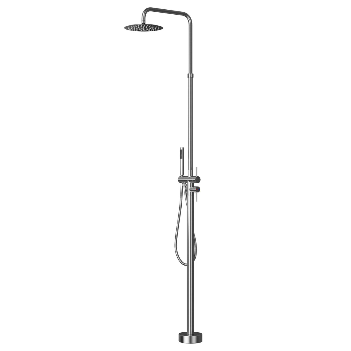 304 Stainless Steel Outdoor Shower Adjustable Height Freestanding Shower with Rainfall & Handheld Head
