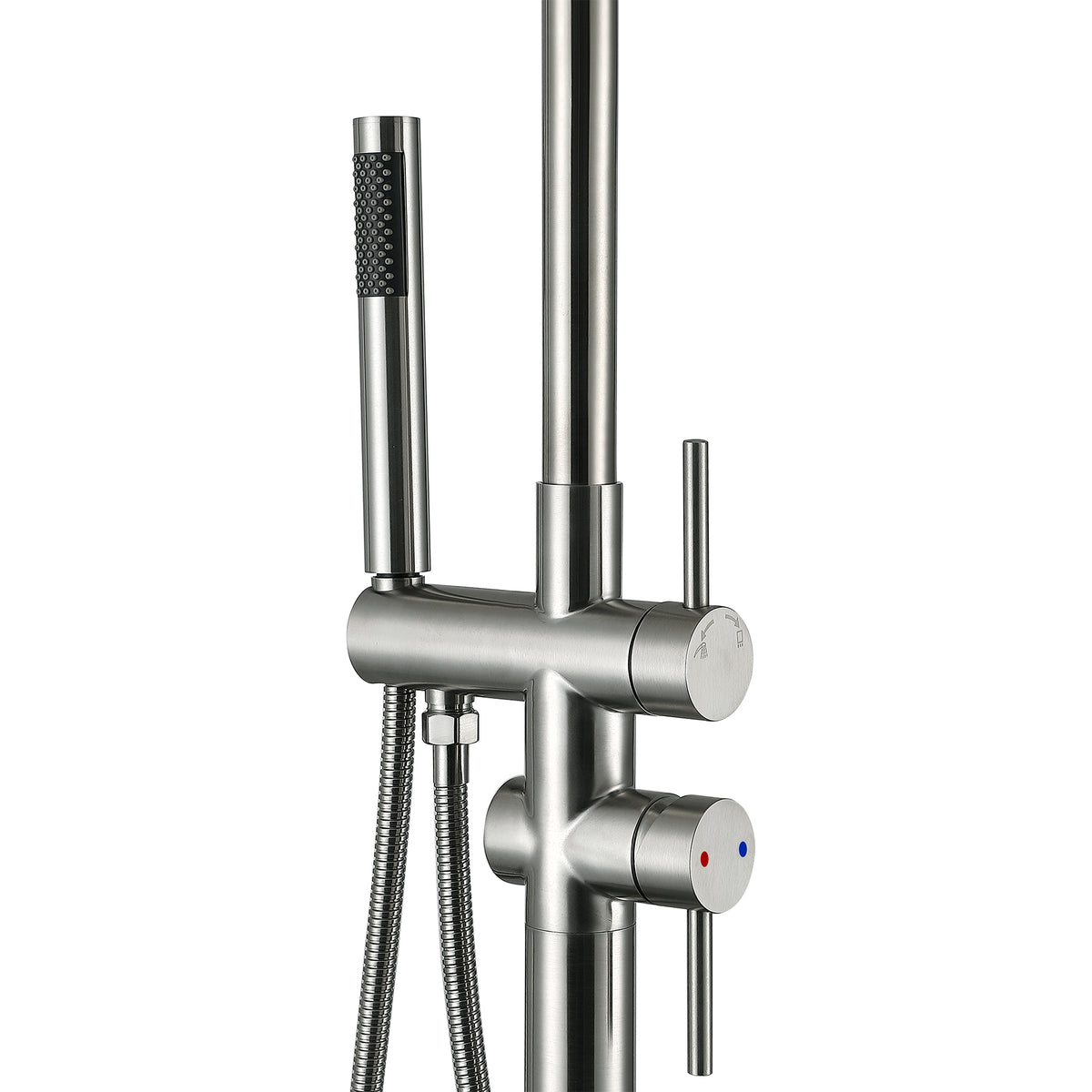 304 Stainless Steel Outdoor Shower Adjustable Height Freestanding Shower with Rainfall & Handheld Head