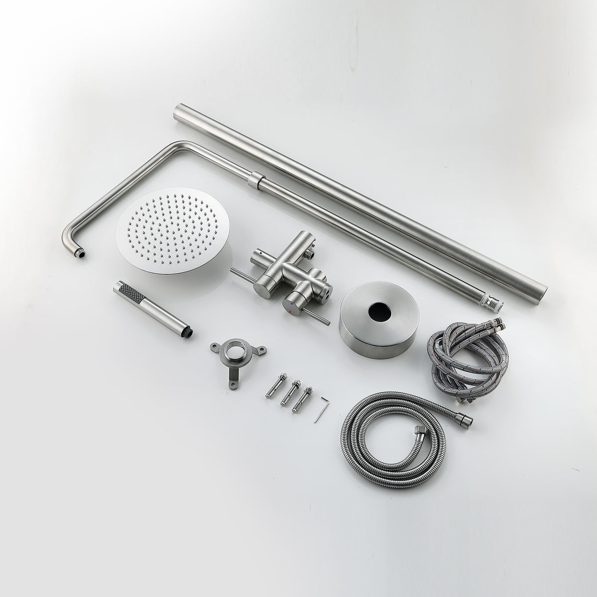 304 Stainless Steel Outdoor Shower Adjustable Height Freestanding Shower with Rainfall & Handheld Head