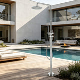 Stainless Steel Outdoor Shower Adjustable Height Freestanding Shower with Rainfall & Handheld Head