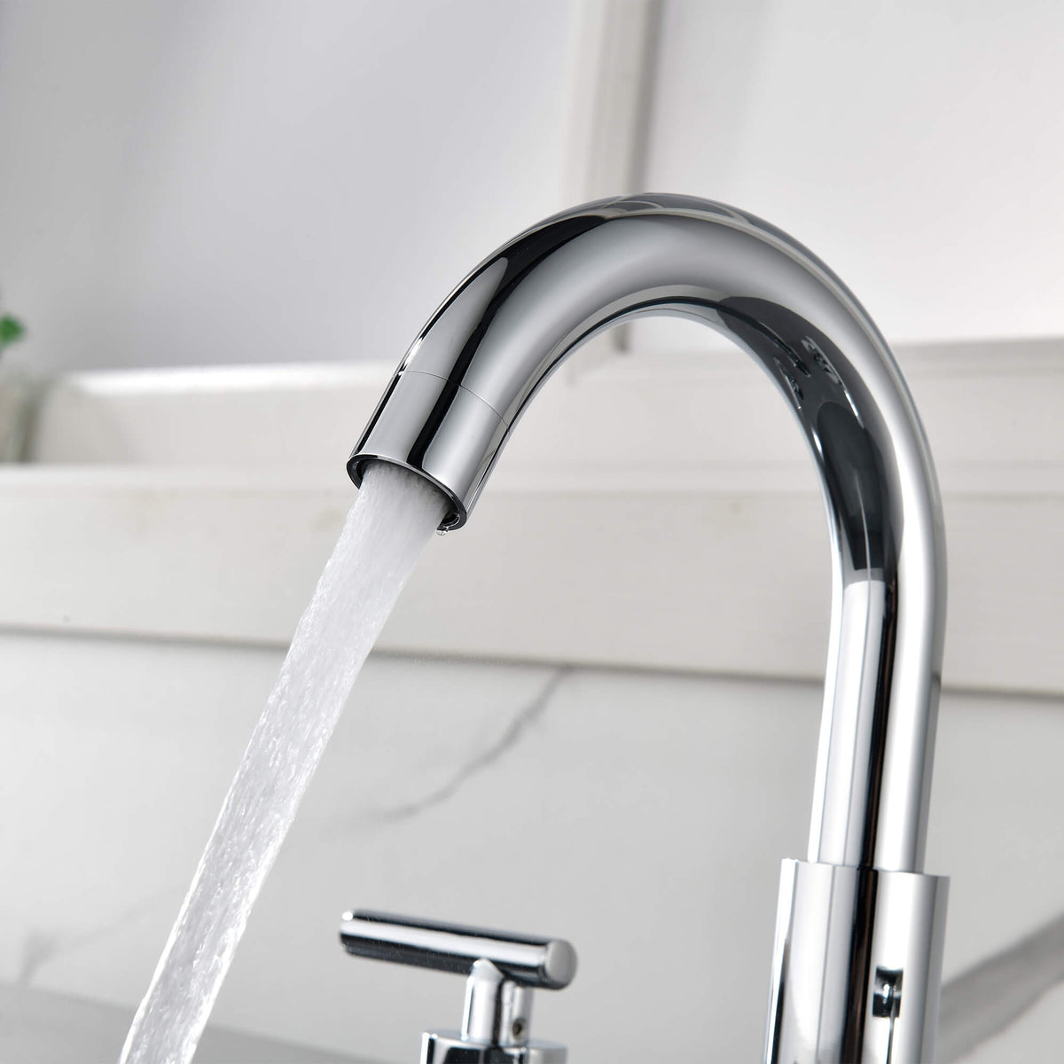 Widespread Bathroom Faucet with Dual Handles and Stainless Steel Pop-Up Drain