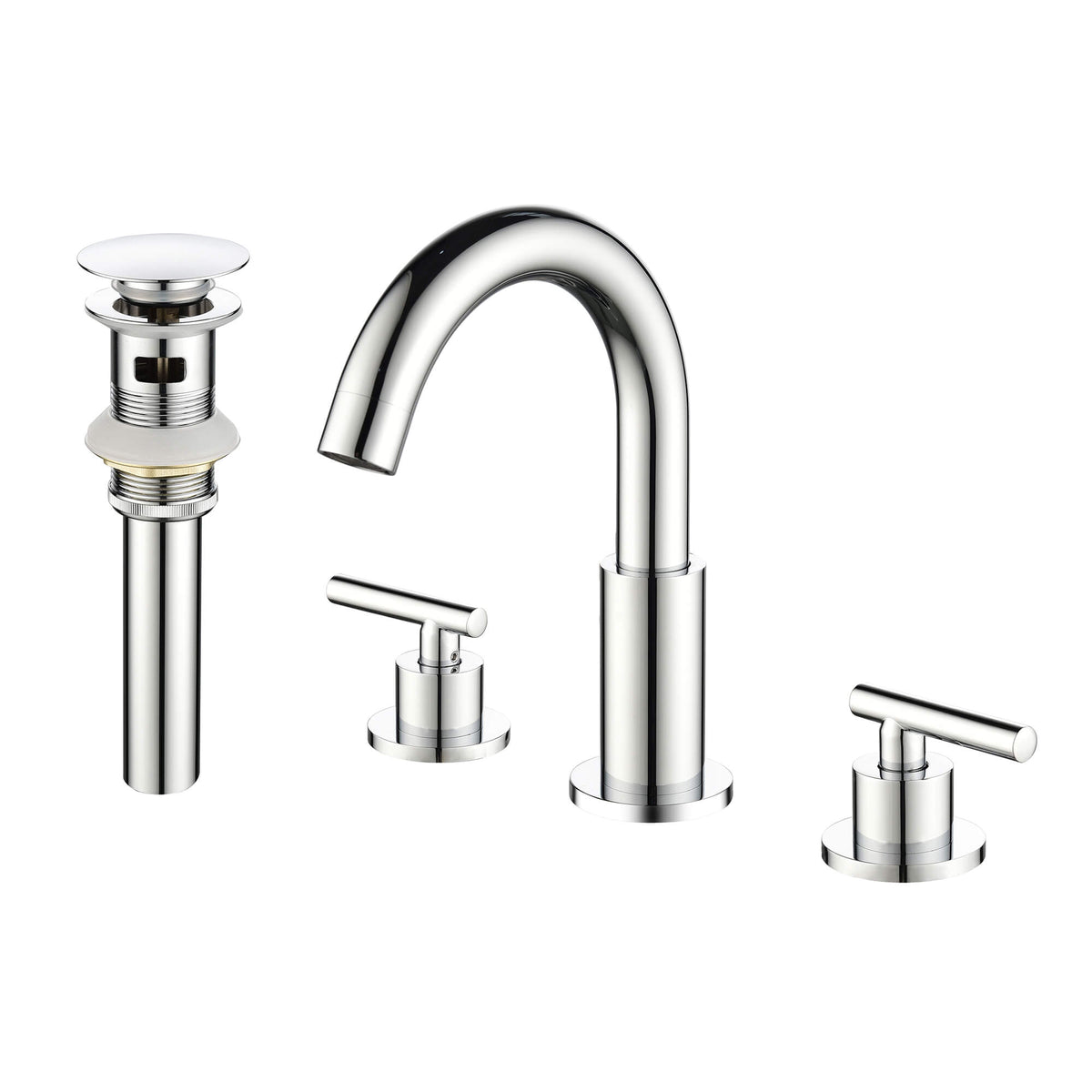 Widespread Bathroom Faucet with Dual Handles and Stainless Steel Pop-Up Drain