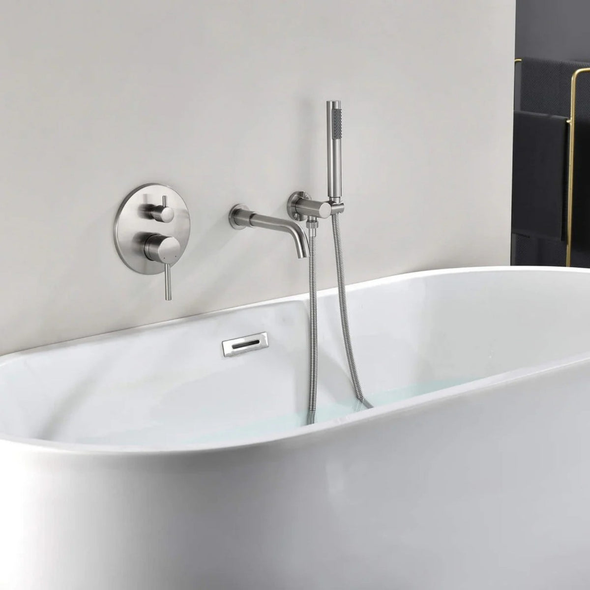 Wall-Mounted Tub Faucet with Integrated Handheld Shower