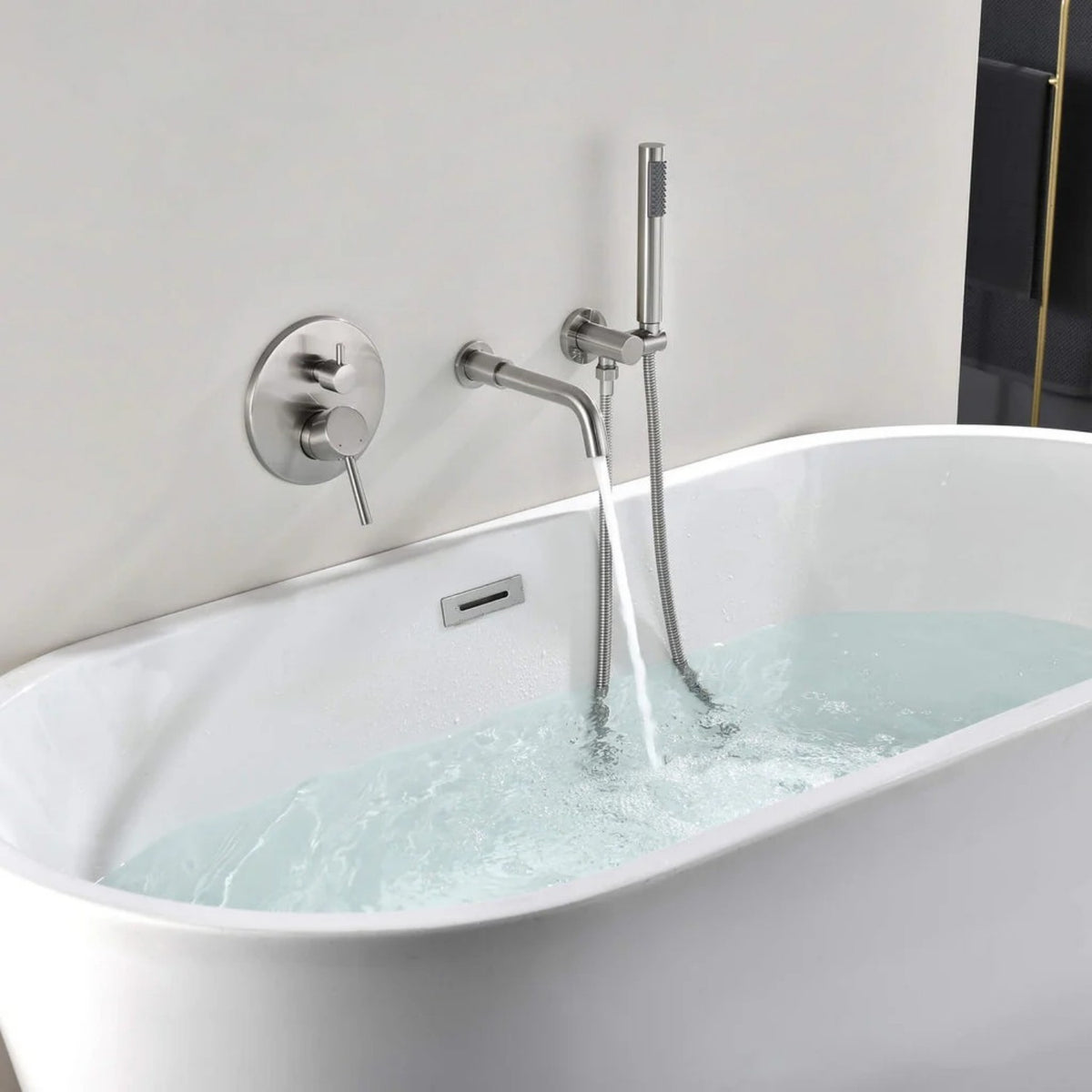 Wall-Mounted Tub Faucet with Integrated Handheld Shower