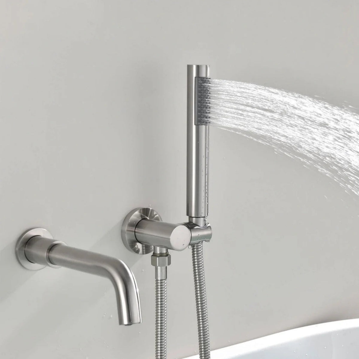 Wall-Mounted Tub Faucet with Integrated Handheld Shower
