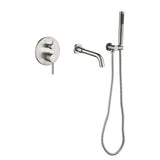 Wall Mount Bathtub Faucet with Handheld Hose Bathtub Mixer Tap Set Brushed Nickel JK0328