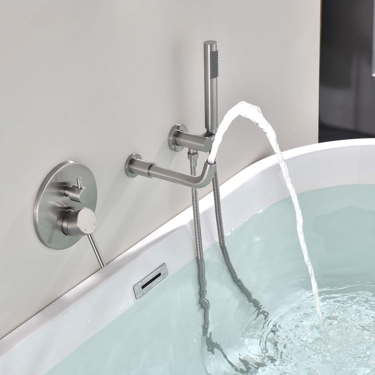 Wall-Mounted Bathtub Faucet with Handheld Hose and Mixer Tap