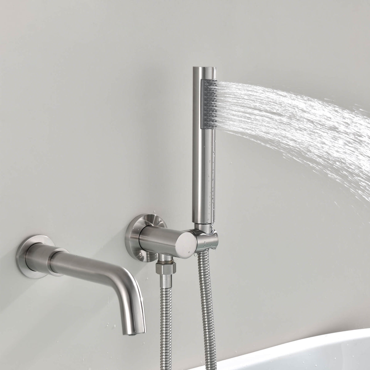 Wall-Mounted Bathtub Faucet with Handheld Hose and Mixer Tap