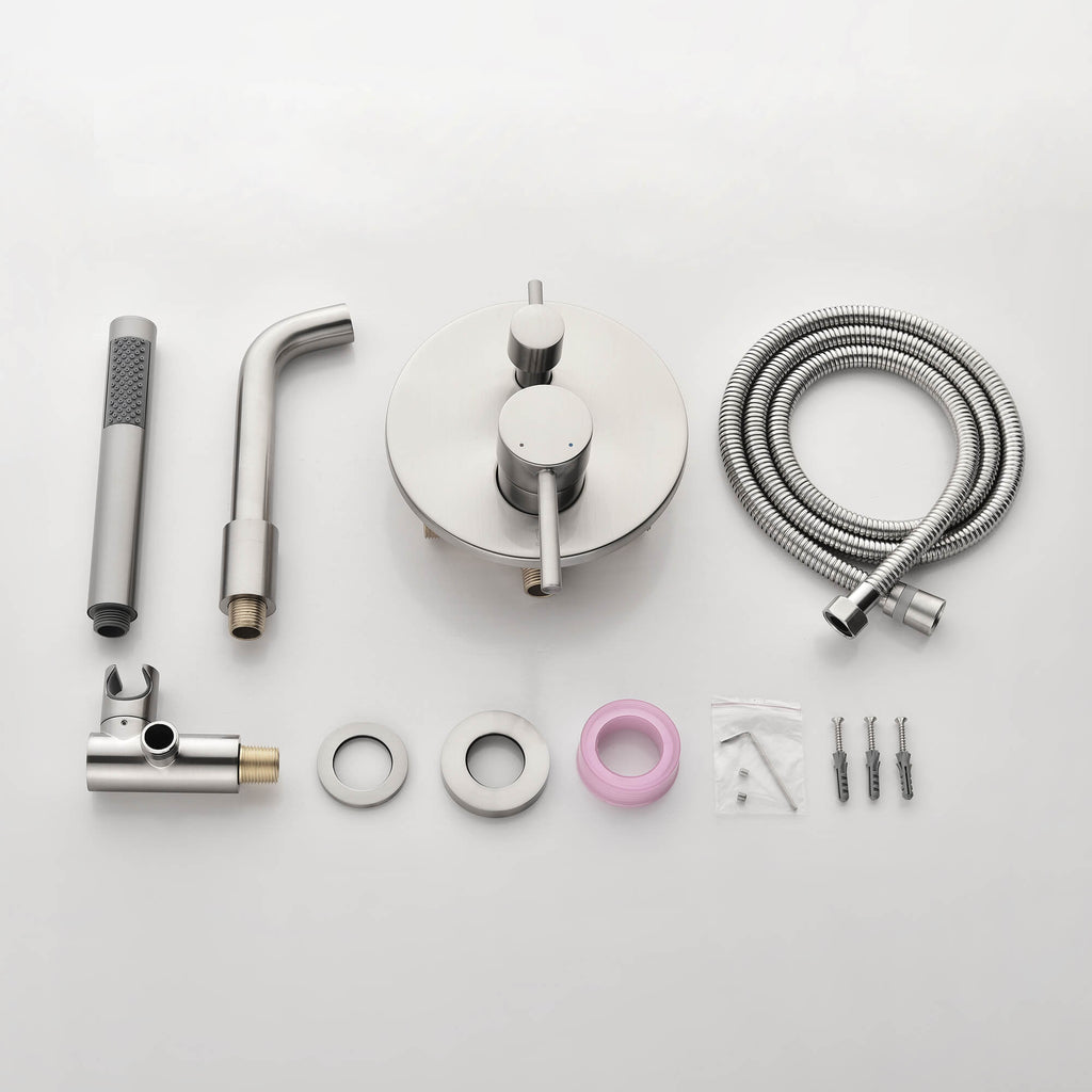 Wall-Mounted Tub Faucet with Hand Shower & 360° Swivel Spout