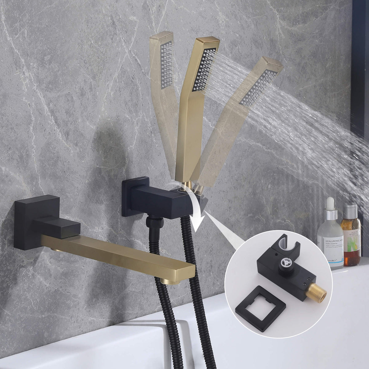 Wall-Mounted Tub Filler with Long Spout & Hand Shower