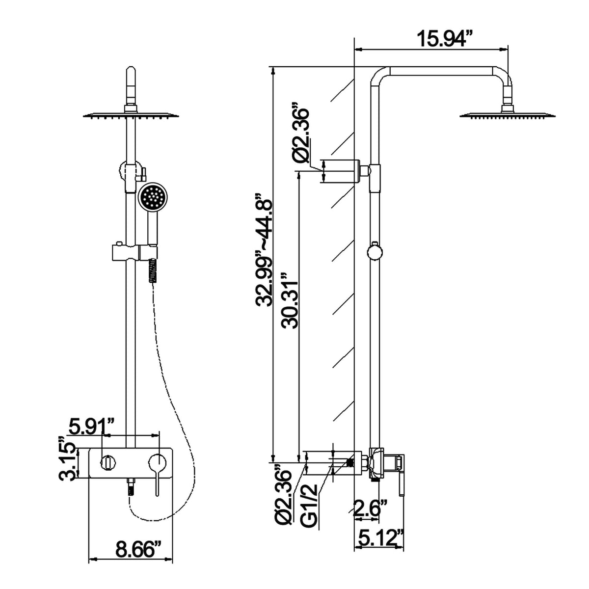 3-Function Exposed Tub Shower System with 3-Mode Hand Shower
