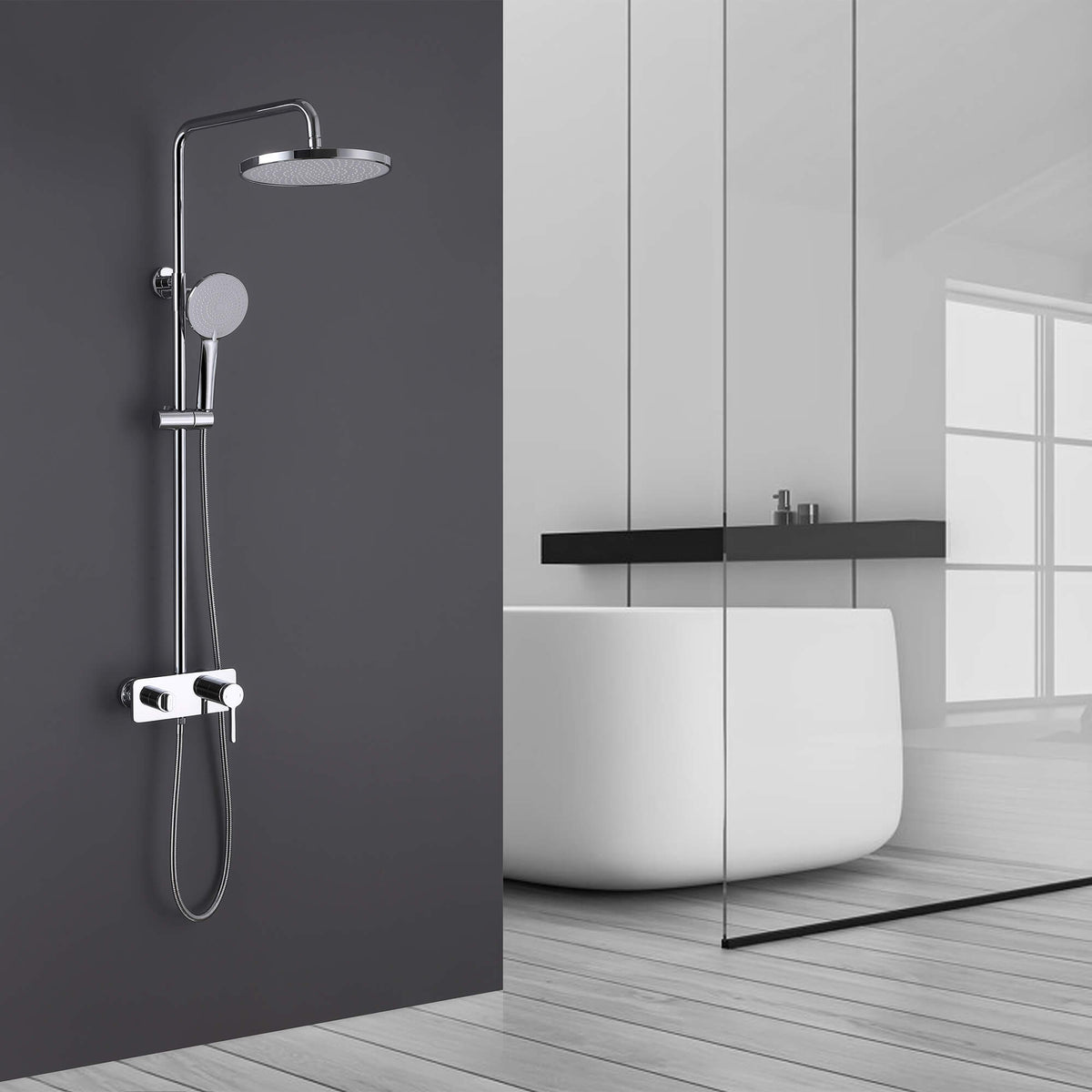 3-Function Exposed Tub Shower System with 3-Mode Hand Shower