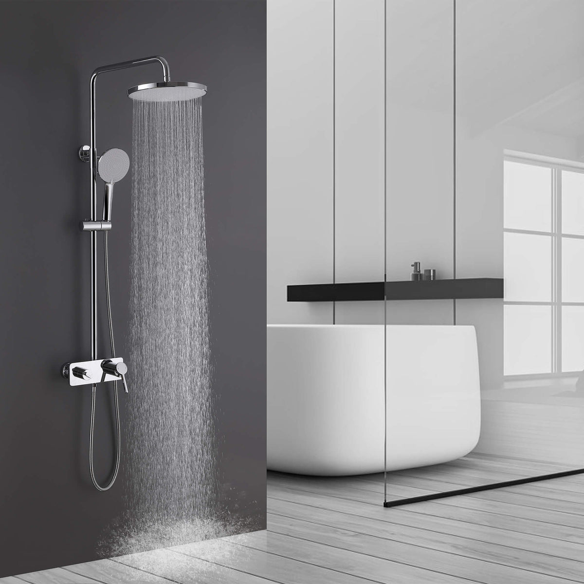 3-Function Exposed Tub Shower System with 3-Mode Hand Shower