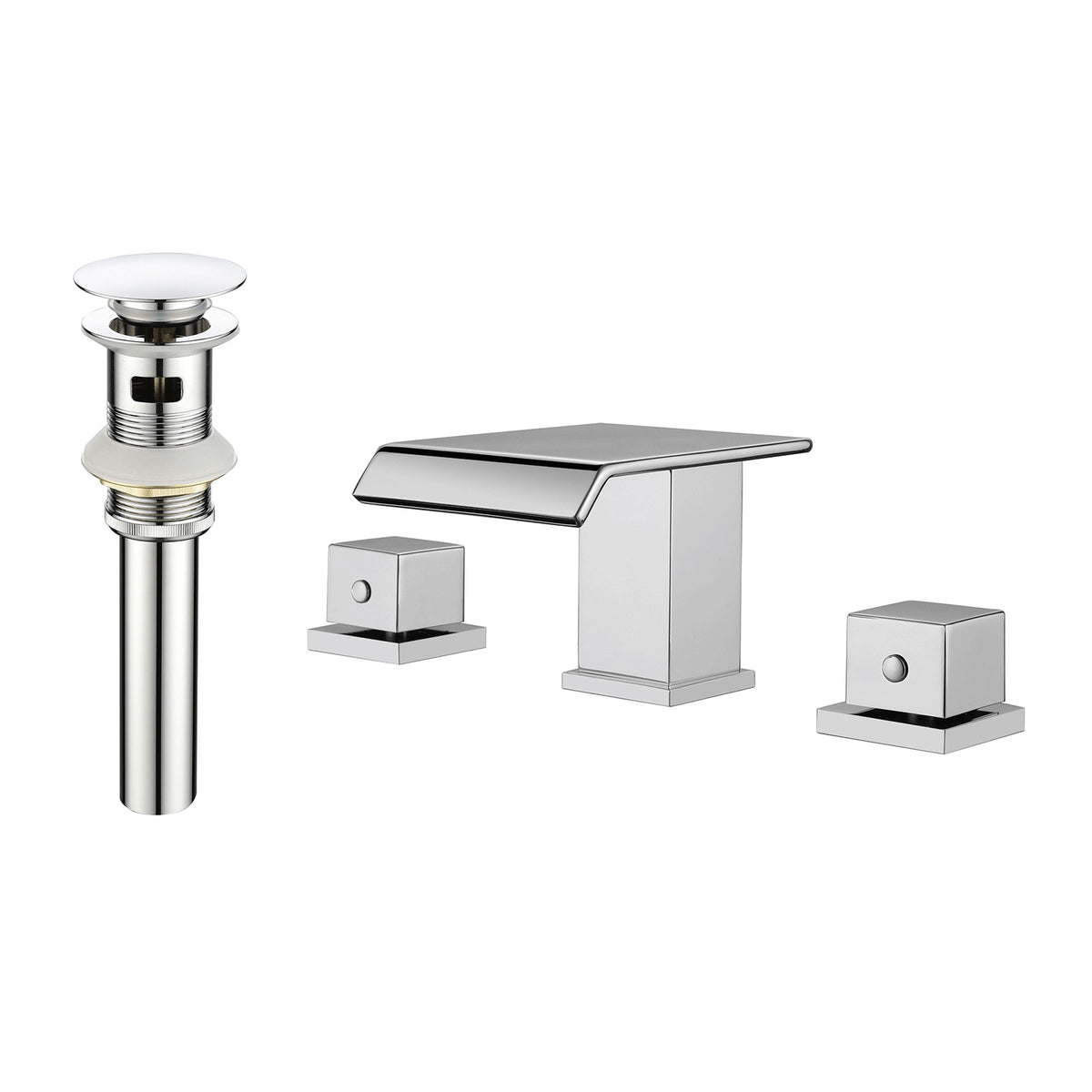 Waterfall Bathroom Faucet with Pop-Up Drain Solid Brass Vanity Sink Faucet