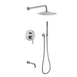 Wall-Mounted Shower System with Tub Spout and Triple Spray Options