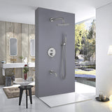 Wall-Mounted Shower System with Tub Spout and Triple Spray Options