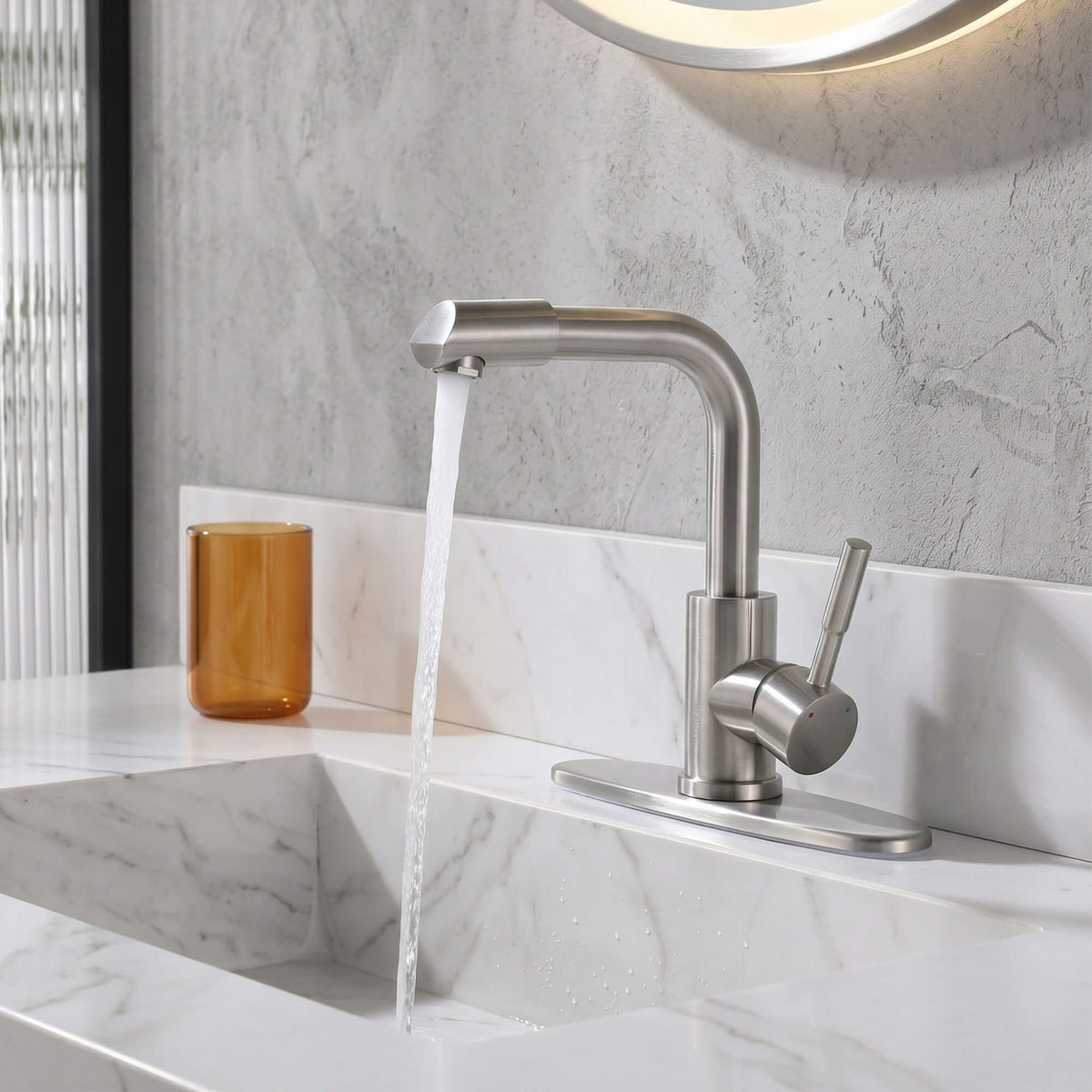 Single-Handle Bathroom Faucet with 360° Rotatable Spout