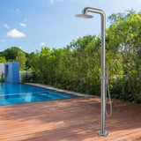 Floor Standing Stainless Steel Outdoor Shower System with Overhead Shower Brushed Nickel JK0367