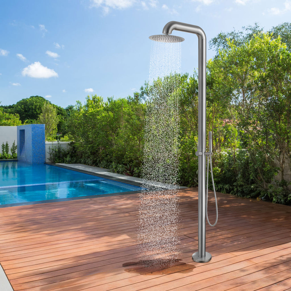 Freestanding Stainless Steel Outdoor Shower with Handheld Shower & Rain Head