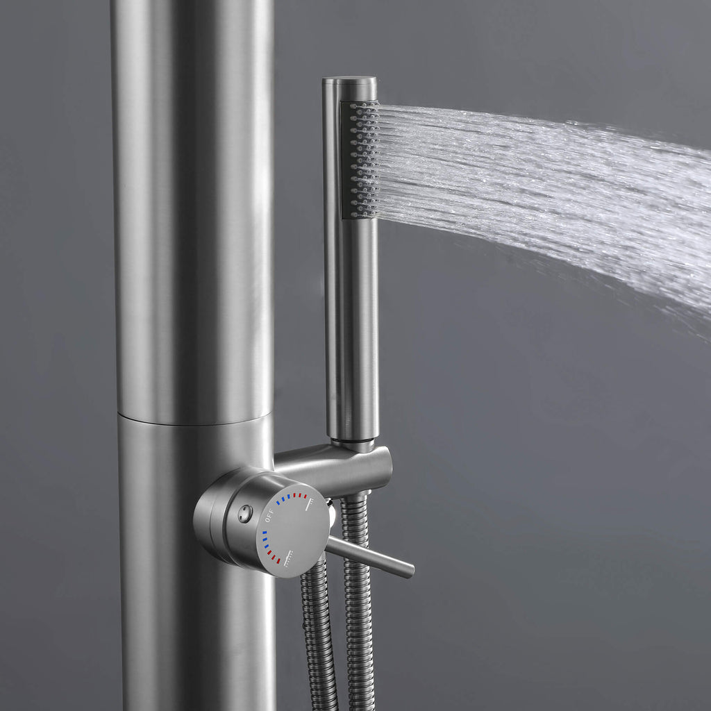 Freestanding Stainless Steel Outdoor Shower with Handheld Shower & Rain Head