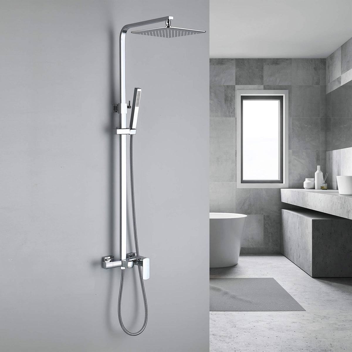 3-Function Shower System with Rainfall Shower Head Handheld Sprayer and Tub Spout Wall-Mounted