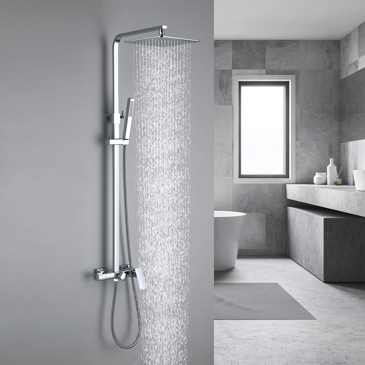 3-Function Shower System with Rainfall Shower Head Handheld Sprayer and Tub Spout Wall-Mounted