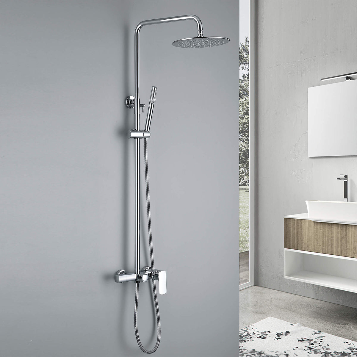 Exposed Rain Shower Kit with Tub Spout and Slide Bar