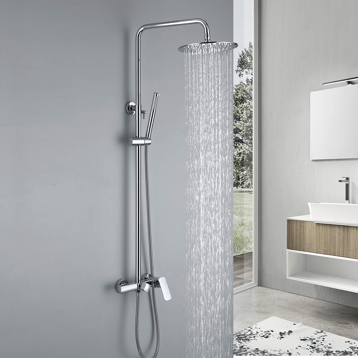 Exposed Rain Shower Kit with Tub Spout and Slide Bar
