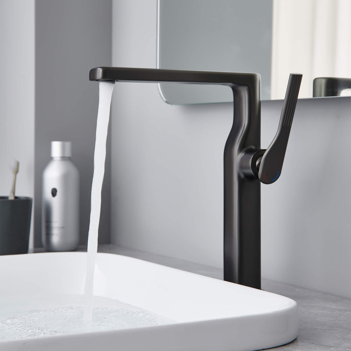 Tall Single-Handle Vessel Sink Faucet with Rectangular Spout