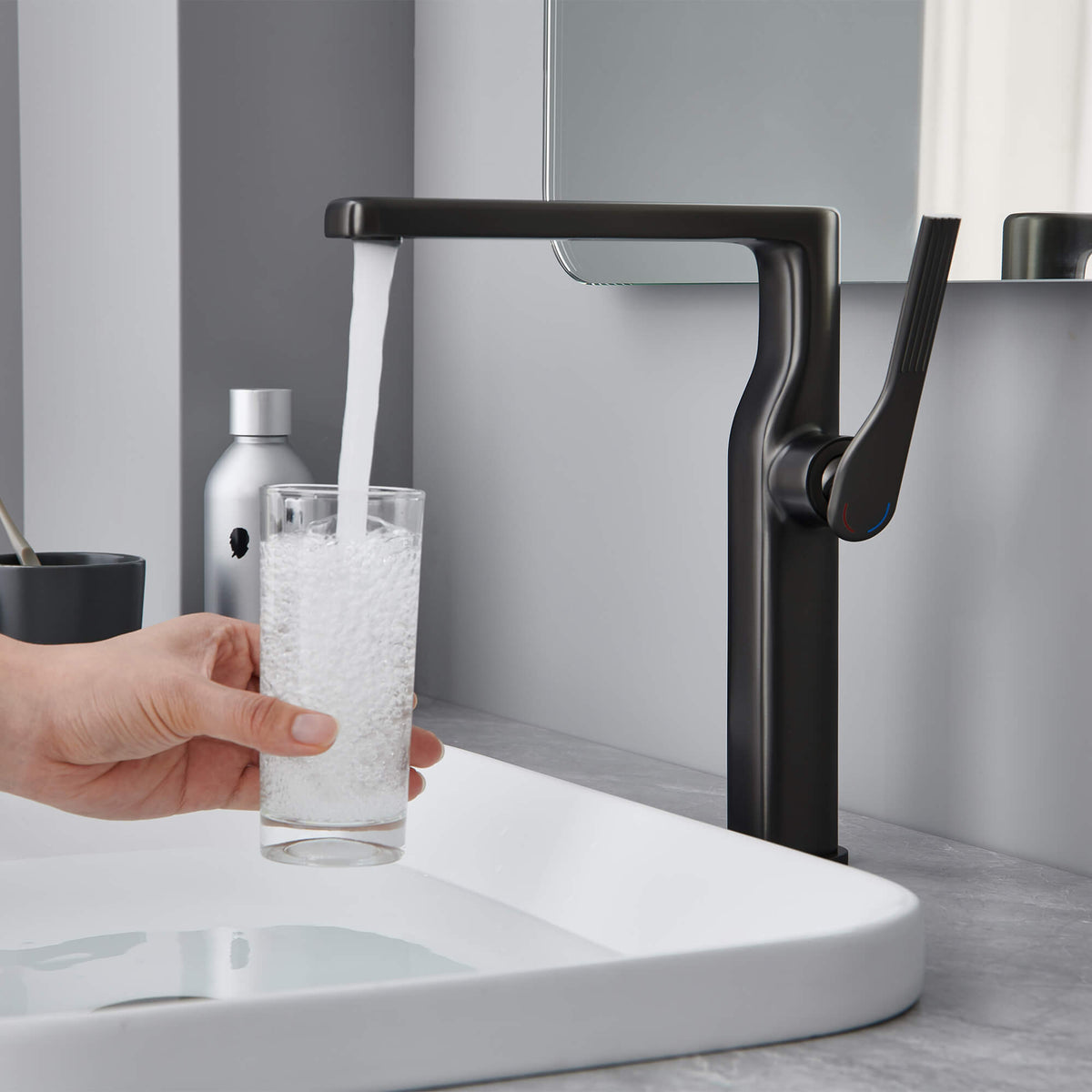 Tall Single-Handle Vessel Sink Faucet with Rectangular Spout