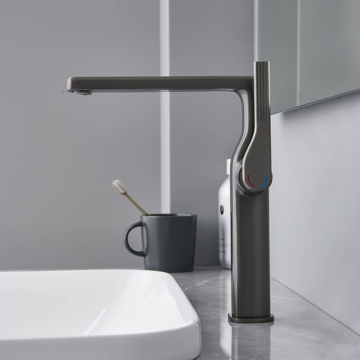 Tall Single-Handle Vessel Sink Faucet with Rectangular Spout